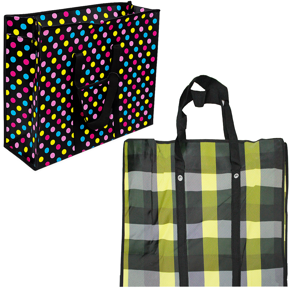 SACOLA DE COMPRAS DE NYLON REUTILIZAVEL COM ZIPER + BOLSO E ALCA REFORCADA 60X45X20CM