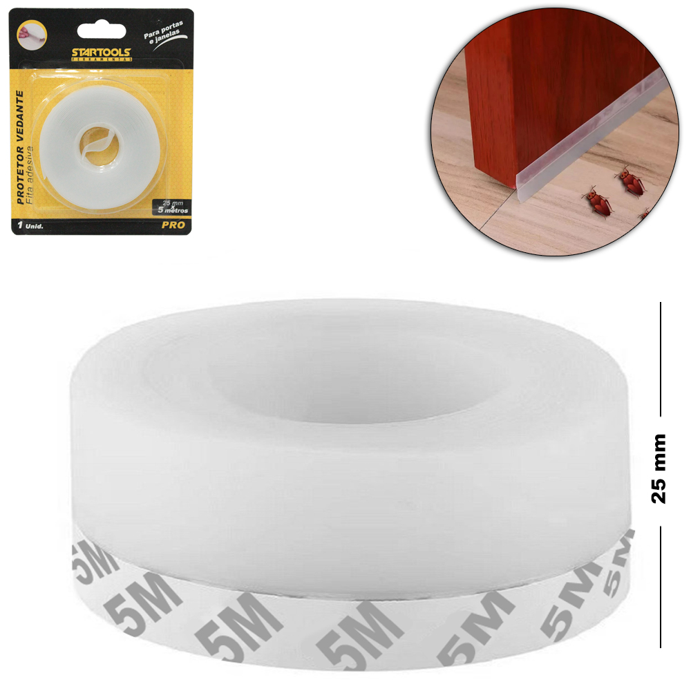 FITA ADESIVA PROTETOR VEDANTE PORTA E JANELA DE SILICONE/BORRACHA 5MX25MM