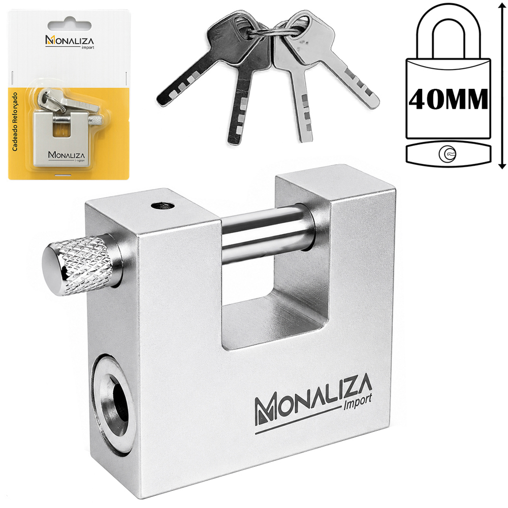 CADEADO REFORCADO 40MM HASTE RETA COM 4 CHAVES