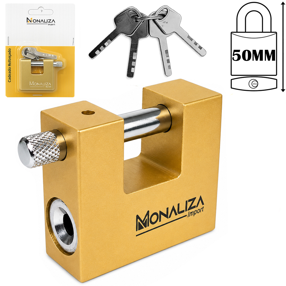 CADEADO REFORCADO 50MM HASTE RETA COM 4 CHAVES