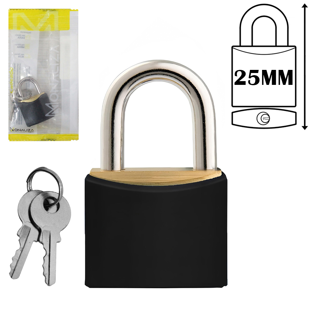 CADEADO 25MM HASTE CURTA COM 2 CHAVES REVESTIDO PRETO
