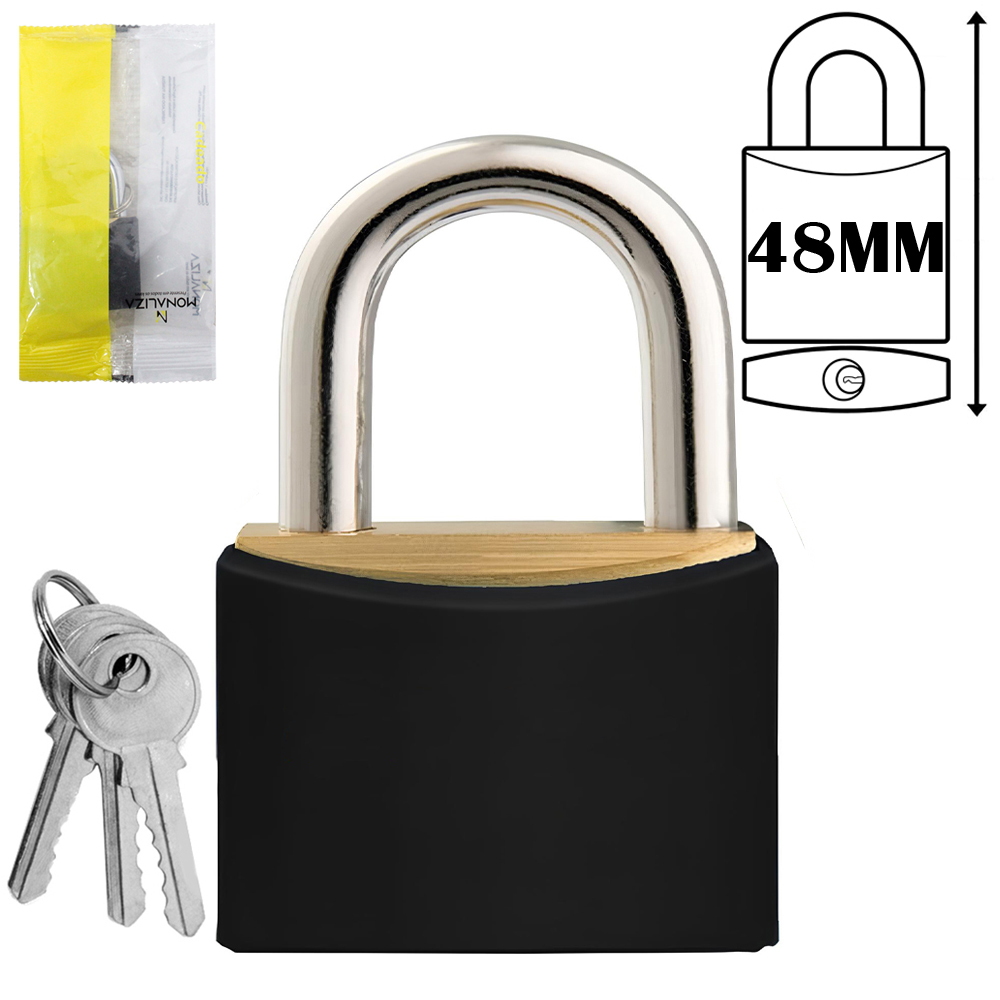 CADEADO 48MM HASTE CURTA COM 3 CHAVES REVESTIDO PRETO