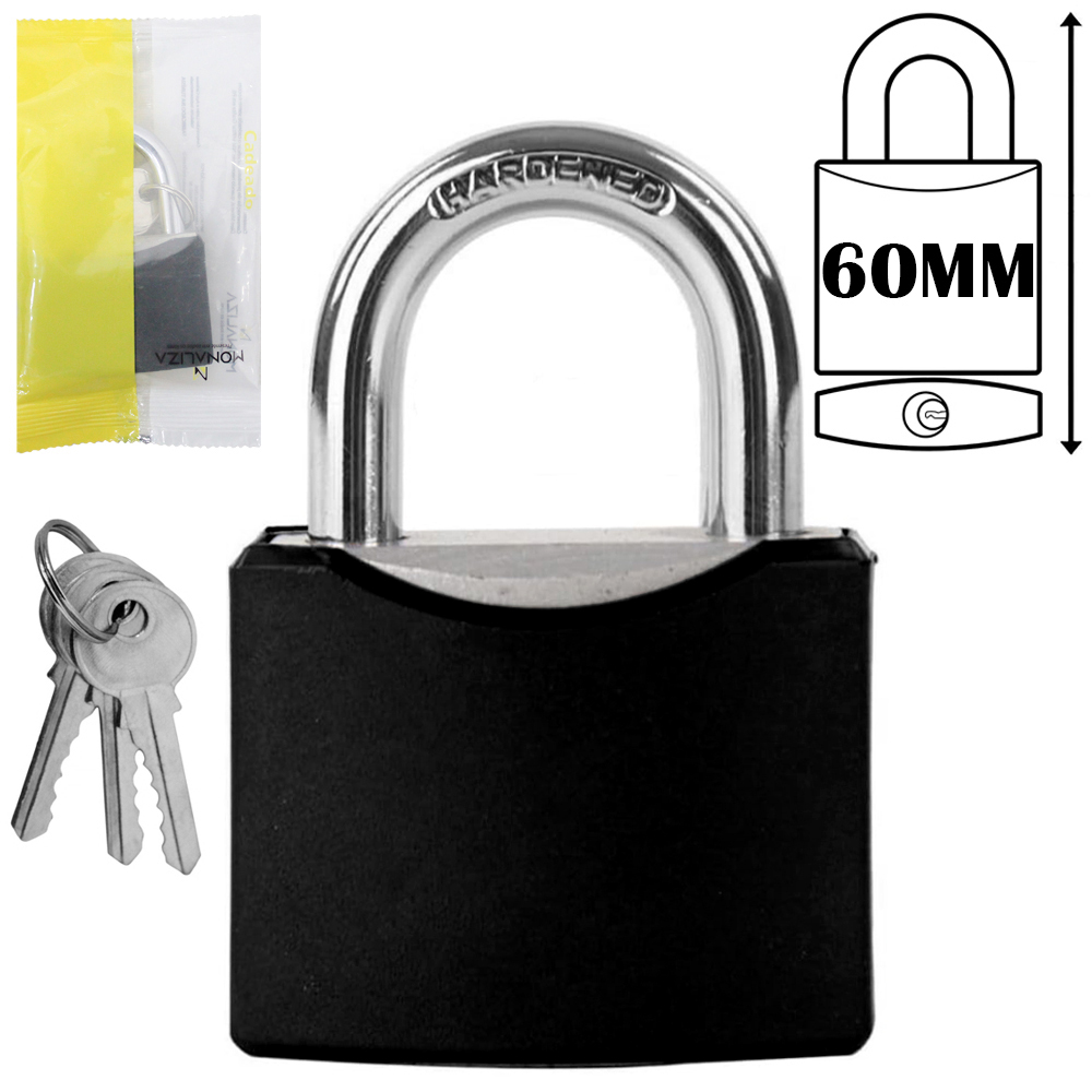 CADEADO 60MM HASTE CURTA COM 3 CHAVES REVESTIDO PRETO