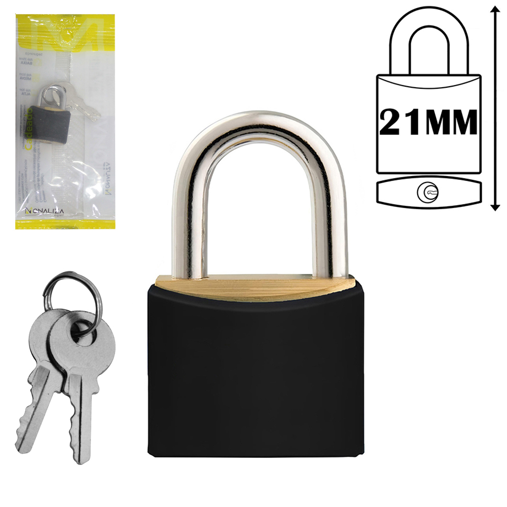 CADEADO 22,5MM HASTE CURTA COM 2 CHAVES REVESTIDO PRETO 