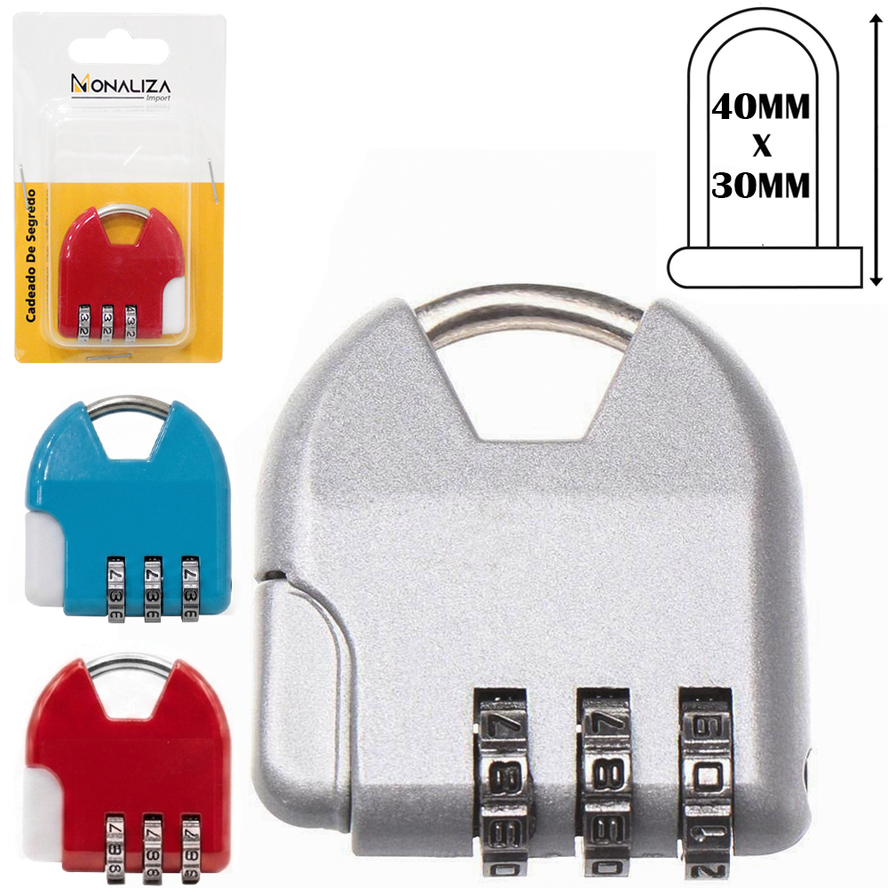 CADEADO COM SEGREDO COMBINACAO 3 DIGITOS COM BOTAO
