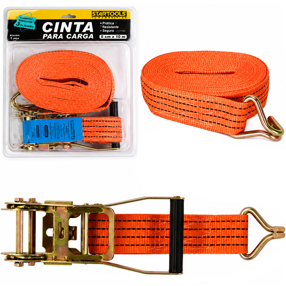 CINTA / FITA PARA PRENDER CARGA MAXIMA 3 TONELADAS COM CATRACA 5CMX10M