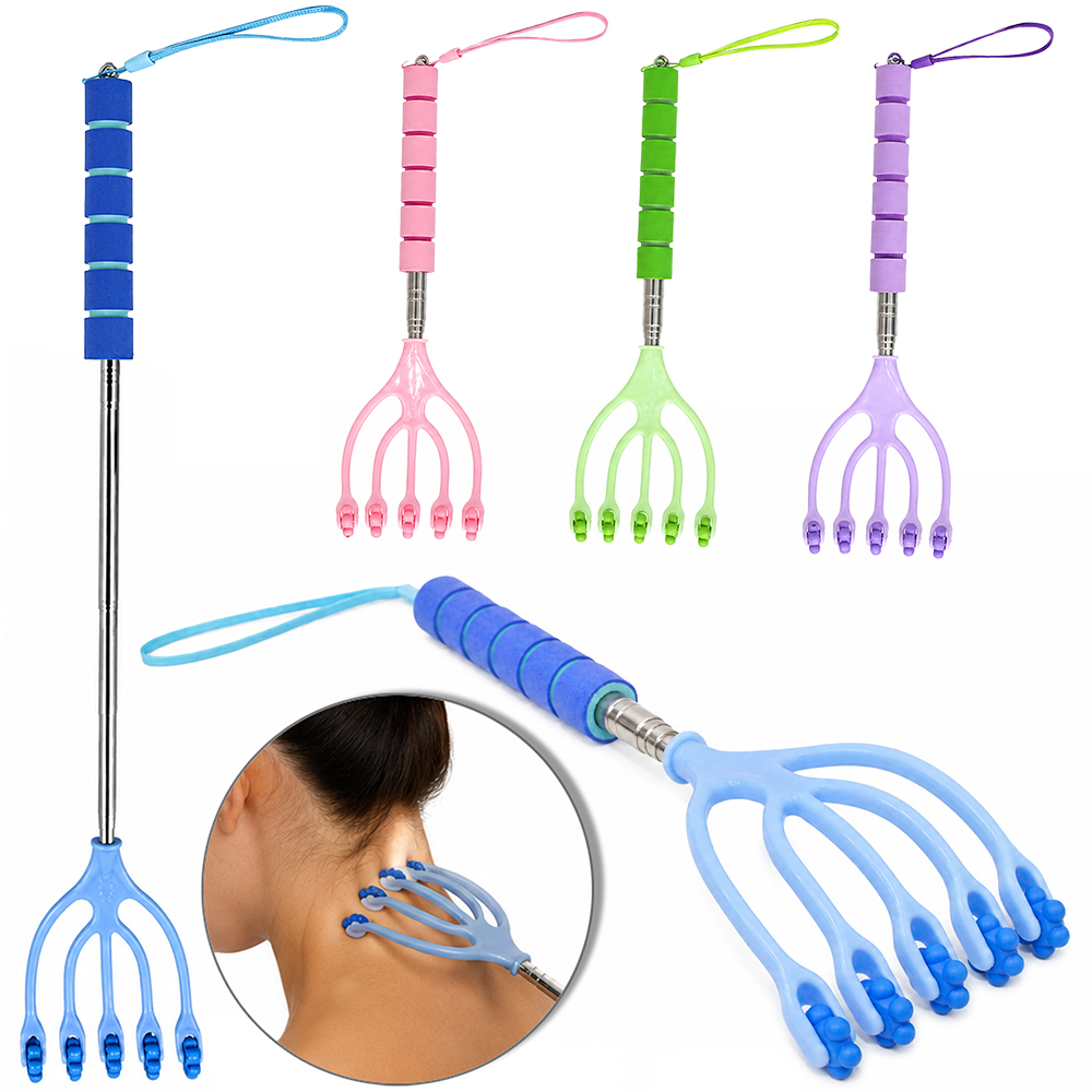 MASSAGEADOR MANUAL DE PLASTICO COM 5 RODINHAS + CABO INOX EXTENSIVEL E ALCA 57,5X7,5CM