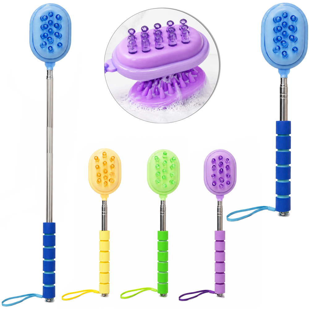 MASSAGEADOR CORPORAL DE PLASTICO E SILICONE CABO INOX EXTENSIVEL E ALCA 54X6,5X5,5CM