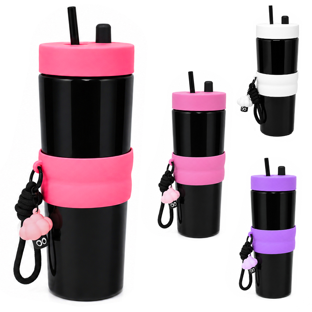 GARRAFA SQUEEZE DE PLASTICO COM CANUDO DE SILICONE E CHAVEIRO 1L