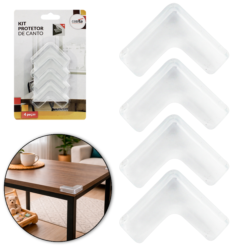 PROTETOR DE SILICONE PARA QUINA DE MESA COM 4 PECAS 5X3,5CM