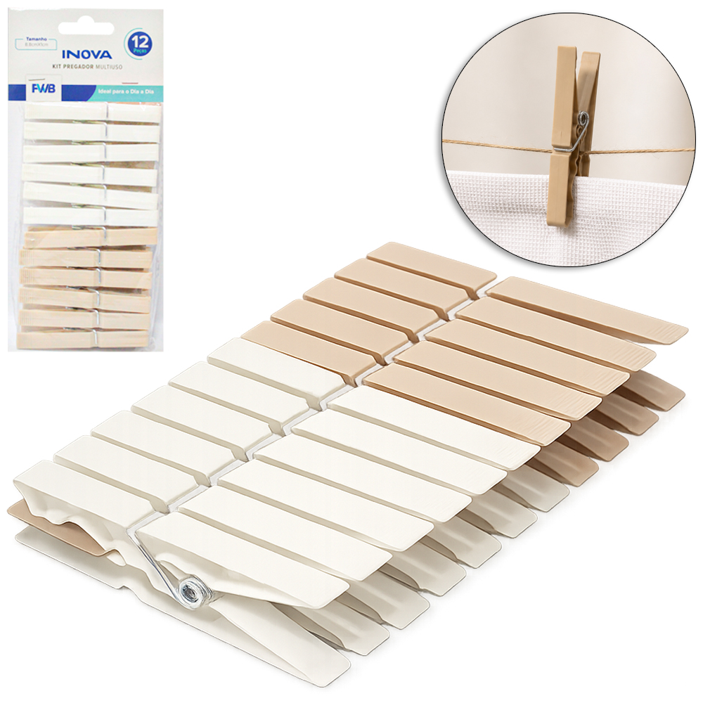 PRENDEDOR DE ROUPA DE PLASTICO INOVA COLORS COM 12 PECAS 8,8X1CM