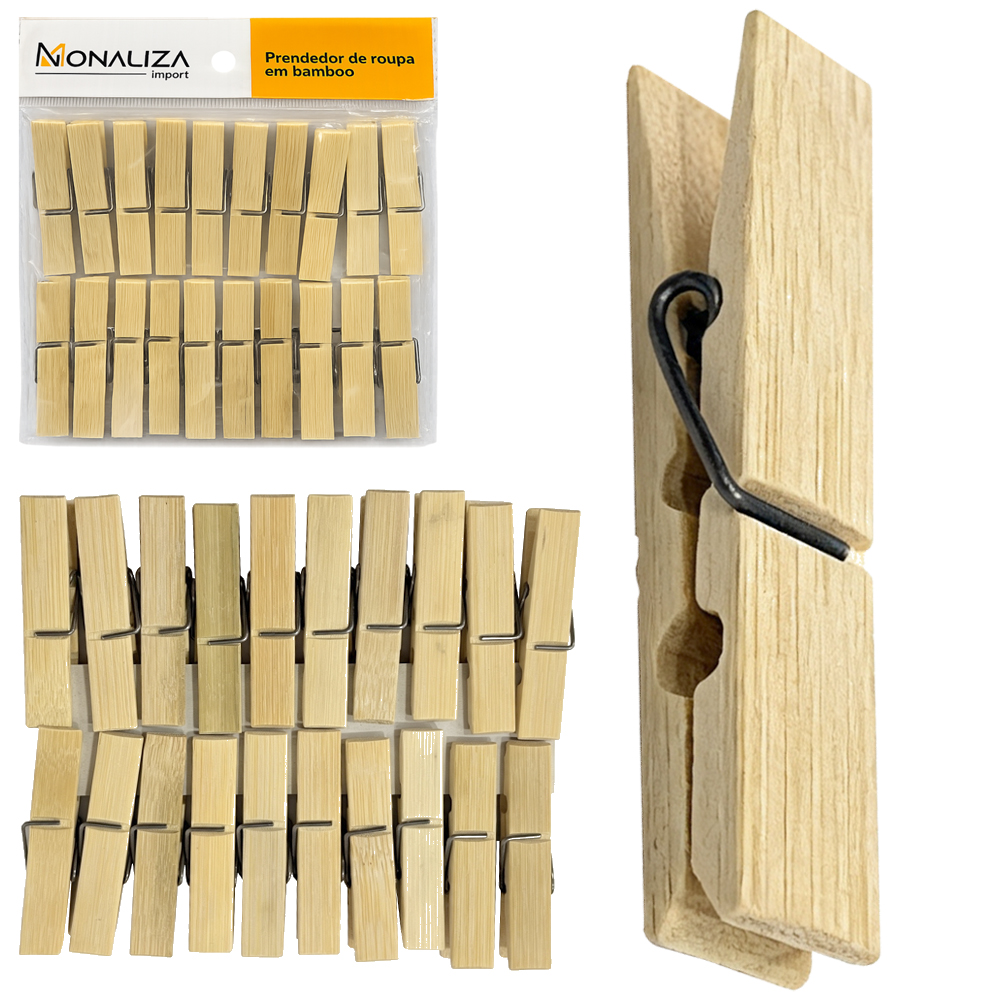 PRENDEDOR DE ROUPA DE BAMBU COM 20 PECAS 6X1,3CM 