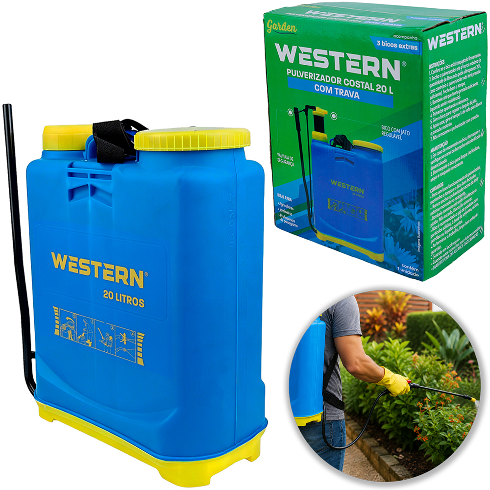 PULVERIZADOR / BORRIFADOR COSTAL 20 LTS COM TRAVA + BICO COM JATO REGULAVEL