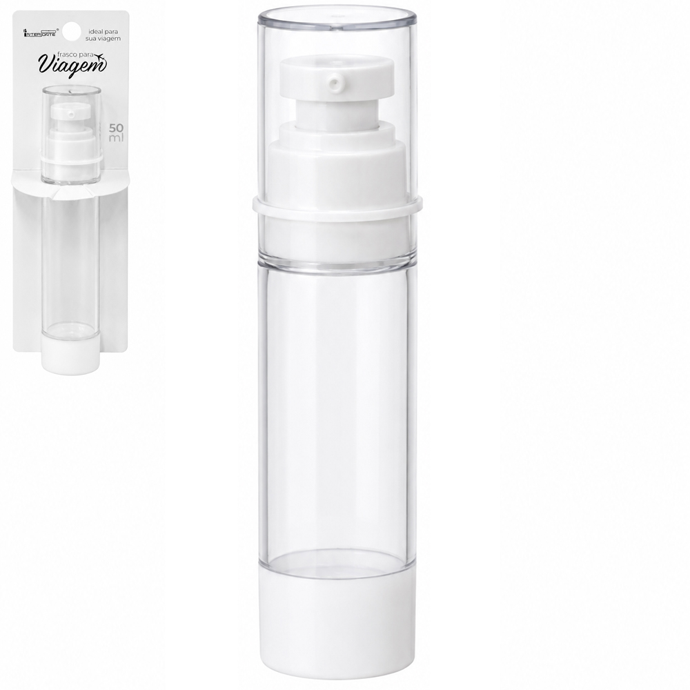 FRASCO VALVULA PUMP DE PLASTICO PARA VIAGEM COM TAMPA 50ML