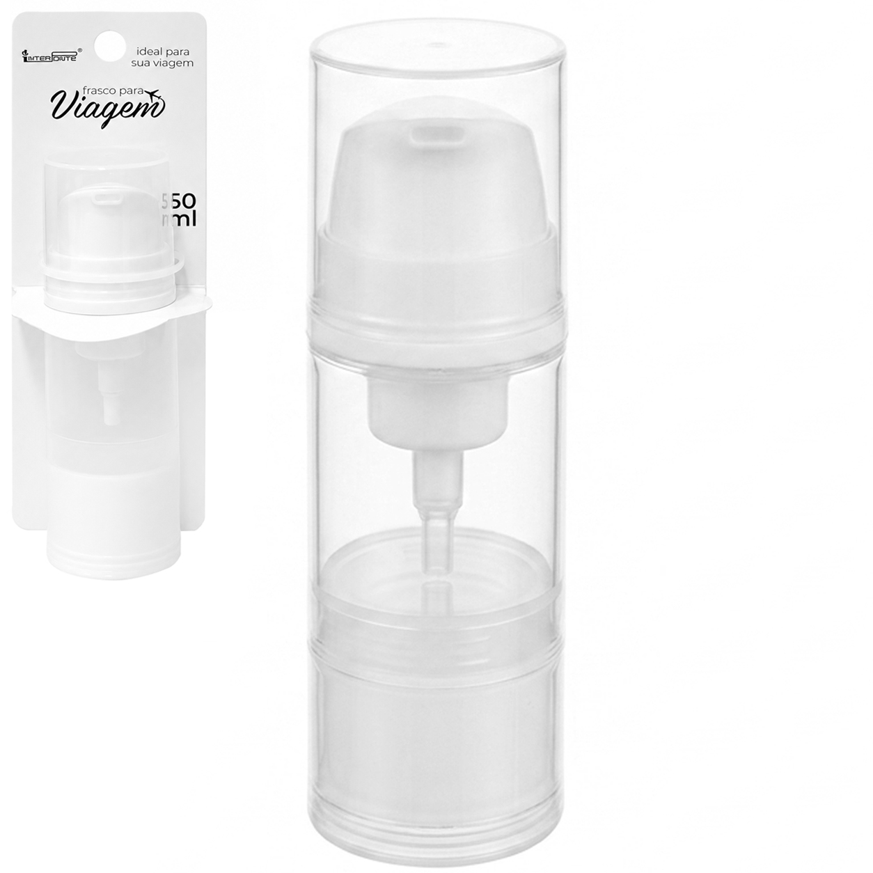 FRASCO VALVULA PUMP DE PLASTICO PARA VIAGEM COM TAMPA 50ML