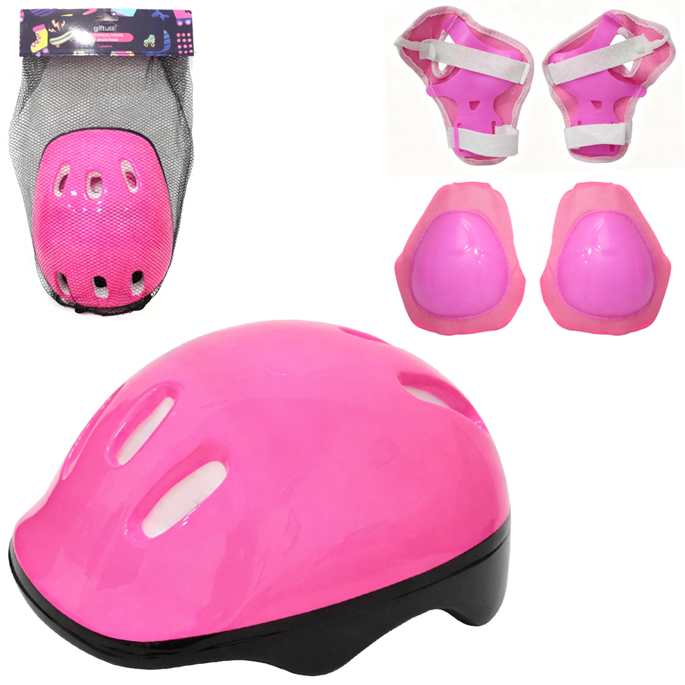 KIT PROTECAO INFANTIL ROSA COM CAPACETE + 2 COTOVELEIRAS + 2 JOELHEIRAS + 2 MUNHEQUEIRAS 7 PECAS