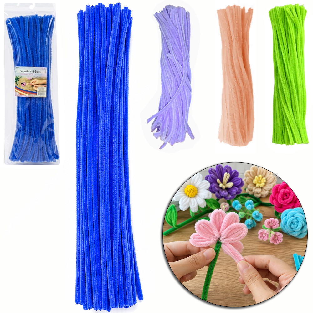 HASTES PARA ARTESANATO CHENILLE COM 100 PECAS 30CM