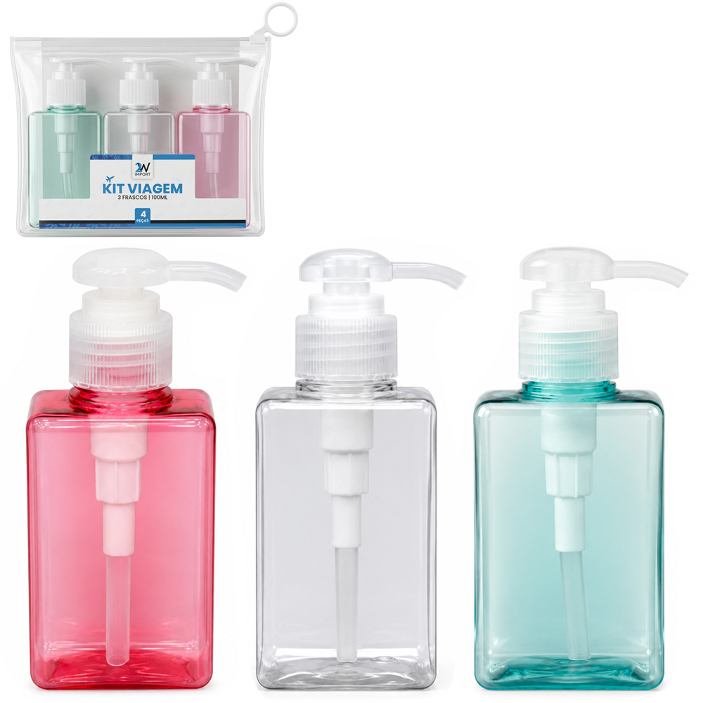KIT FRASCO VALVULA PUMP DE PLASTICO PARA VIAGEM COM 3 PECAS 100ML NA BOLSA