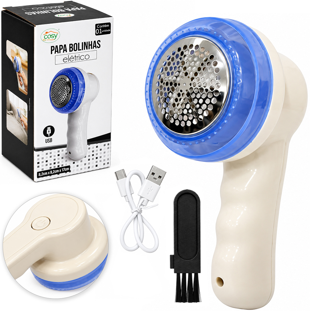 PAPA BOLINHA RECARREGAVEL COM DEPOSITO DE PLASTICO + ESCOVA E CABO USB 17X8,2X6,5CM