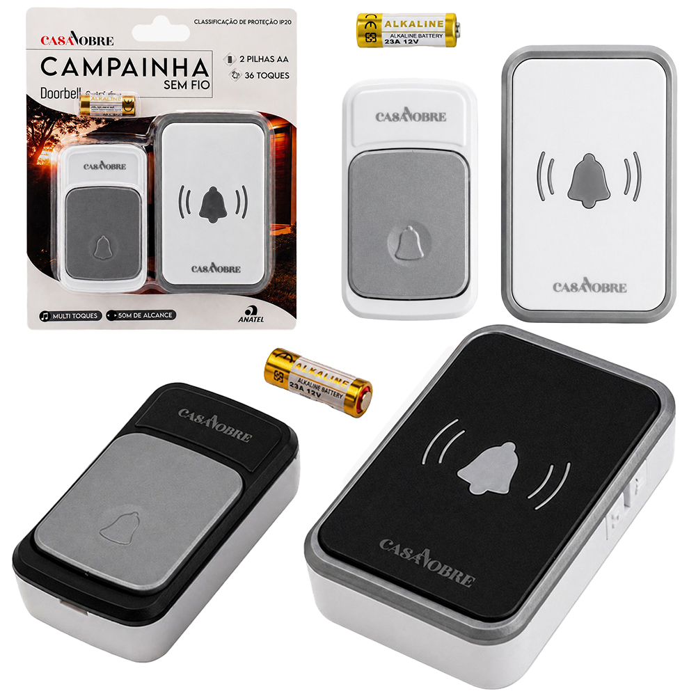 CAMPAINHA SEM FIO 36 TOQUES A PILHA ALCANCE 50 MTS CASA NOBRE