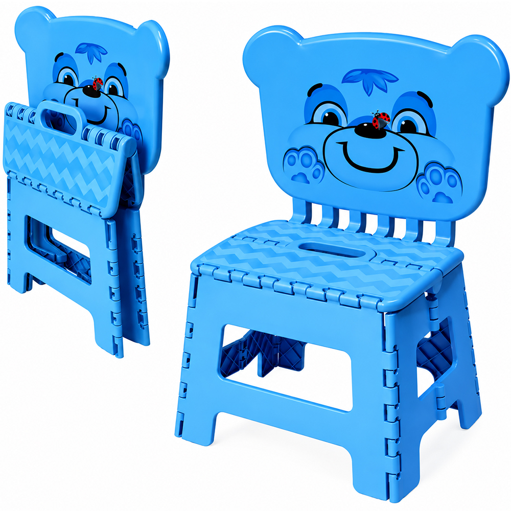 BANCO BANQUINHO BANQUETA DOBRAVEL COM ENCOSTO DE PLASTICO INFANTIL AZUL LABEL 46,5X34X24CM