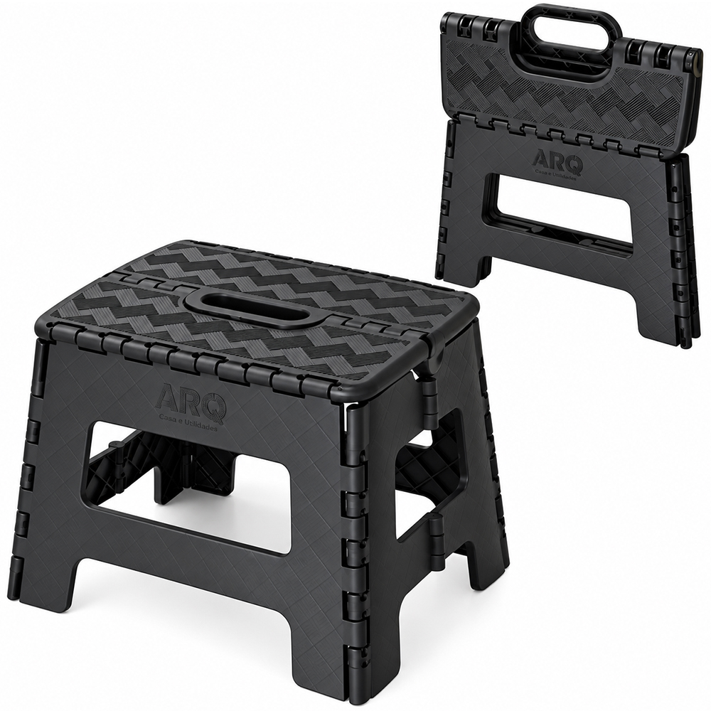 BANCO BANQUINHO BANQUETA DOBRAVEL DE PLASTICO ADULTO E INFANTIL PRETO 29,5X24X22CM