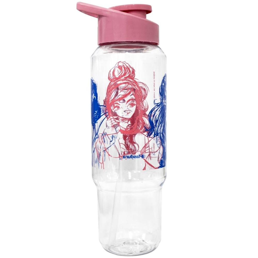 GARRAFA SQUEEZE DE PLASTICO PET CONSOLE PRINCESAS COM TAMPA E ALCA 1L