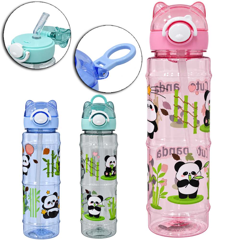 GARRAFA SQUEEZE DE PLASTICO AS PANDA COM CANUDO + BOTAO + TRAVA E ALCA 800ML