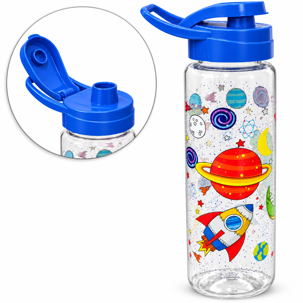 GARRAFA SQUEEZE DE PLASTICO PET DINO ASTRONAUTA COM TAMPA E ALCA 750ML