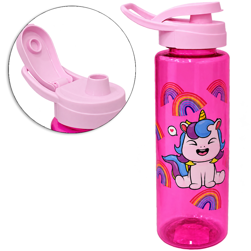 GARRAFA SQUEEZE DE PLASTICO PET UNICORNIO COM TAMPA E ALCA 750ML