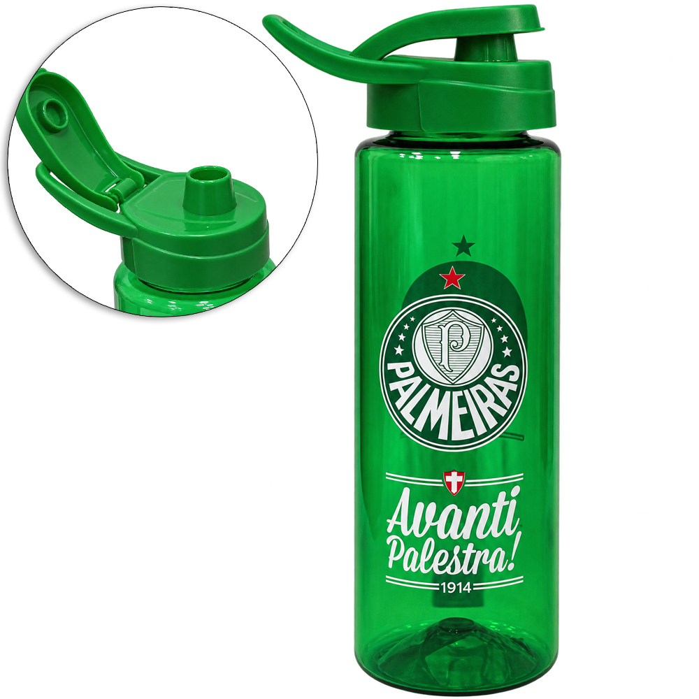 GARRAFA SQUEEZE DE PLASTICO PET PALMEIRAS COM TAMPA E ALCA 750ML