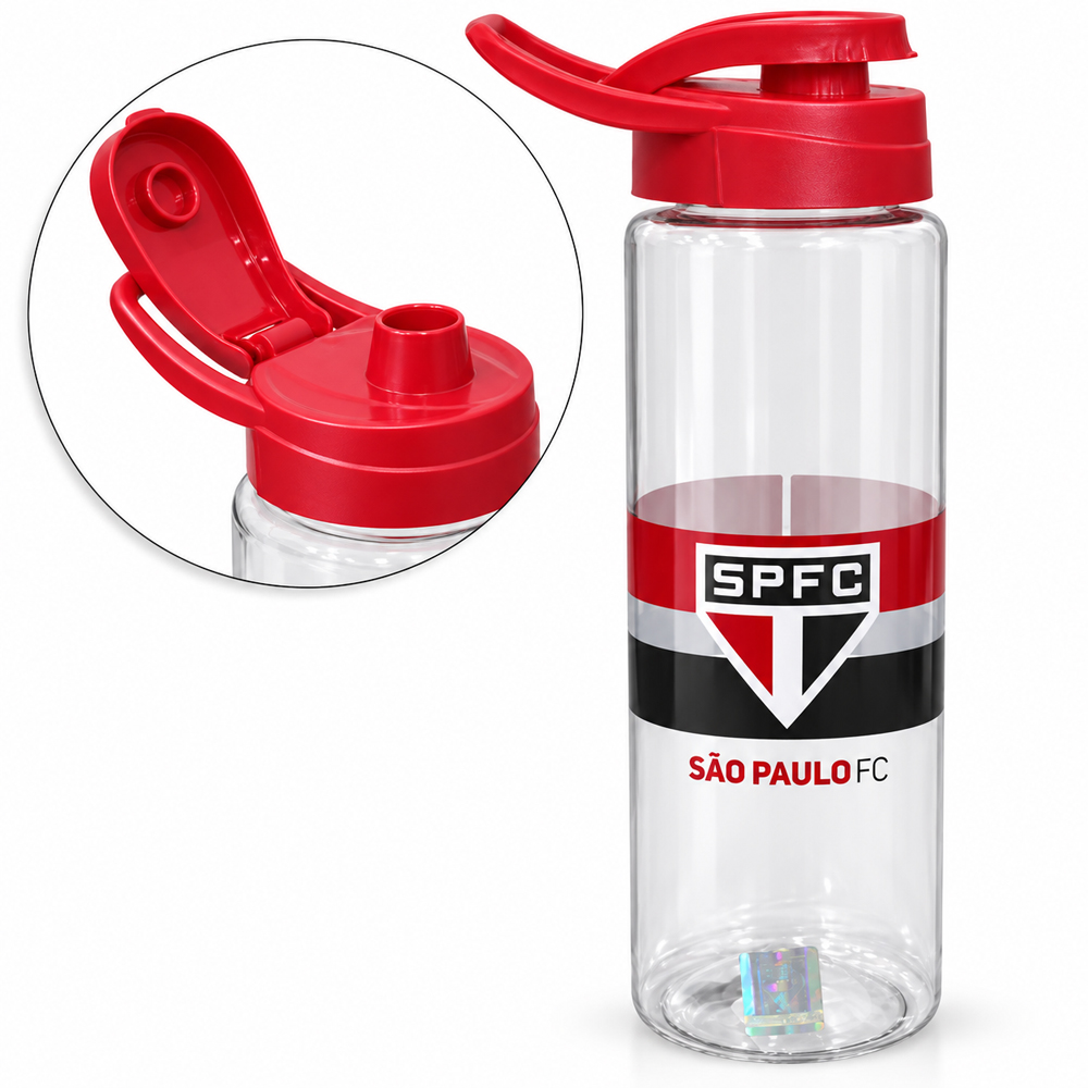 GARRAFA SQUEEZE DE PLASTICO PET SAO PAULO COM TAMPA E ALCA 750ML