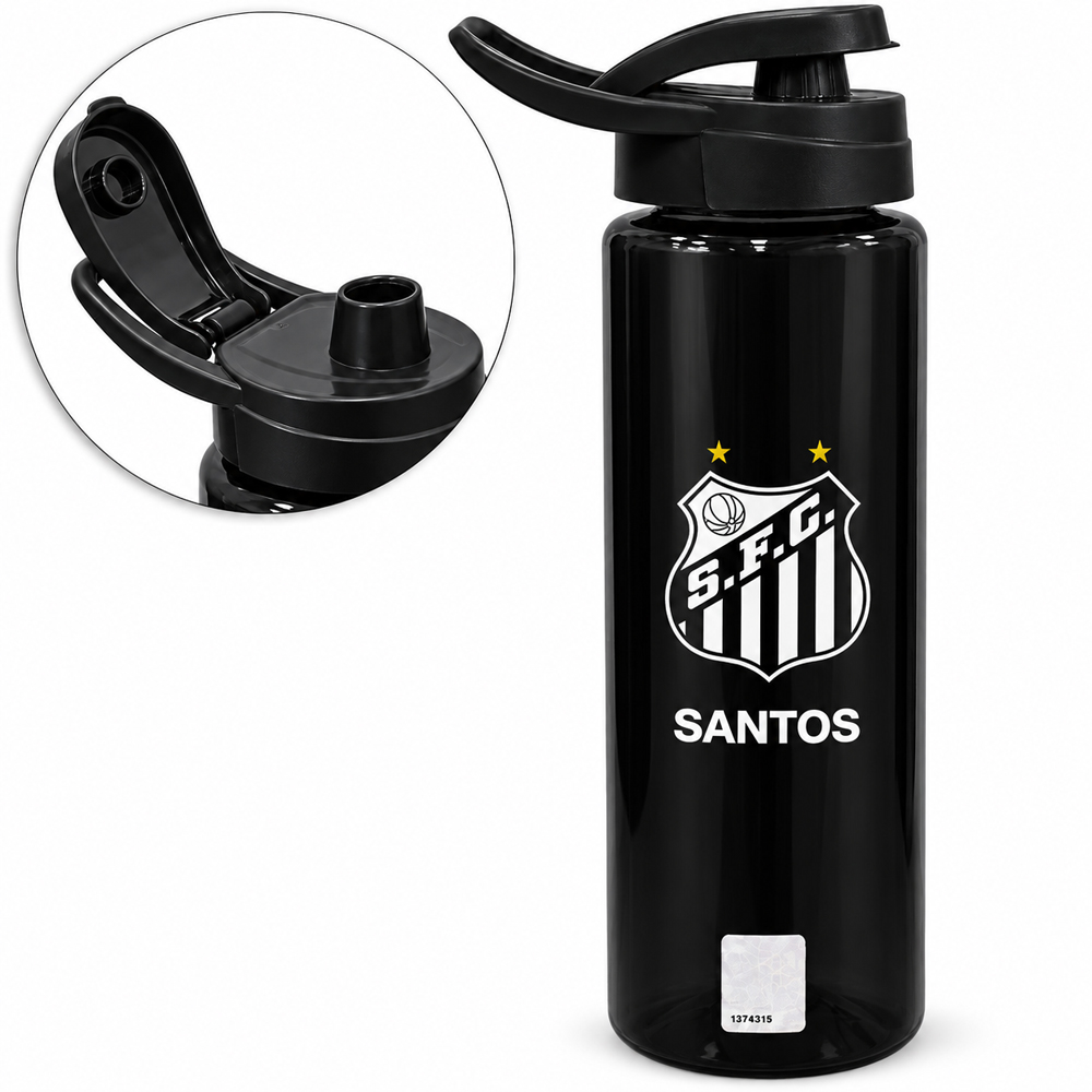 GARRAFA SQUEEZE DE PLASTICO PET SANTOS COM TAMPA E ALCA 750ML 