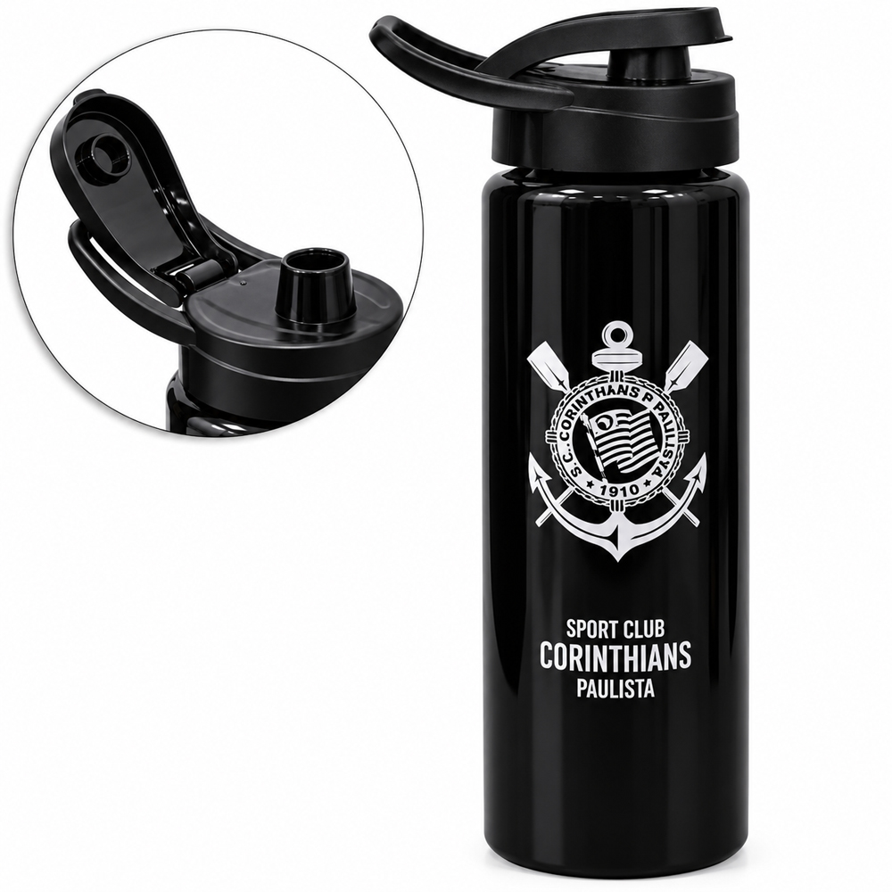 GARRAFA SQUEEZE DE PLASTICO PET CORINTHIANS COM TAMPA E ALCA 750ML