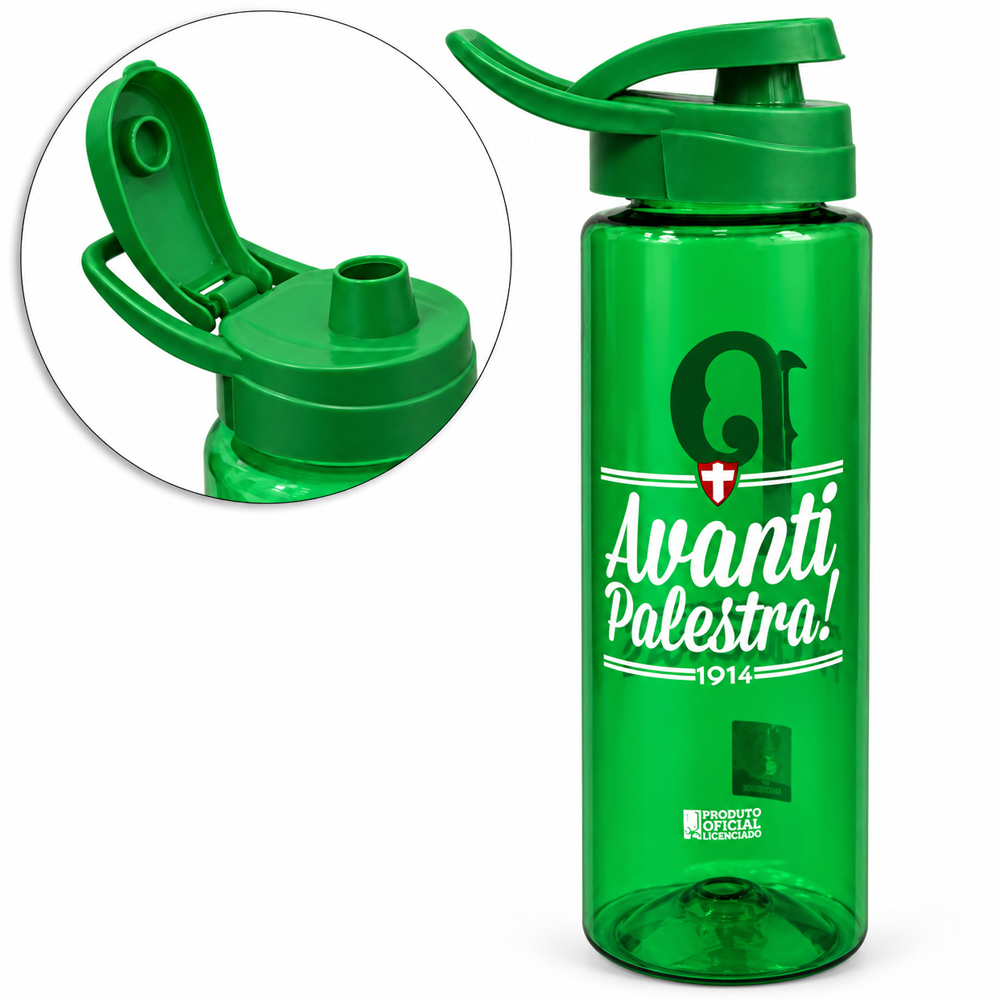 GARRAFA SQUEEZE DE PLASTICO PET PALMEIRAS COM TAMPA E ALCA 750ML