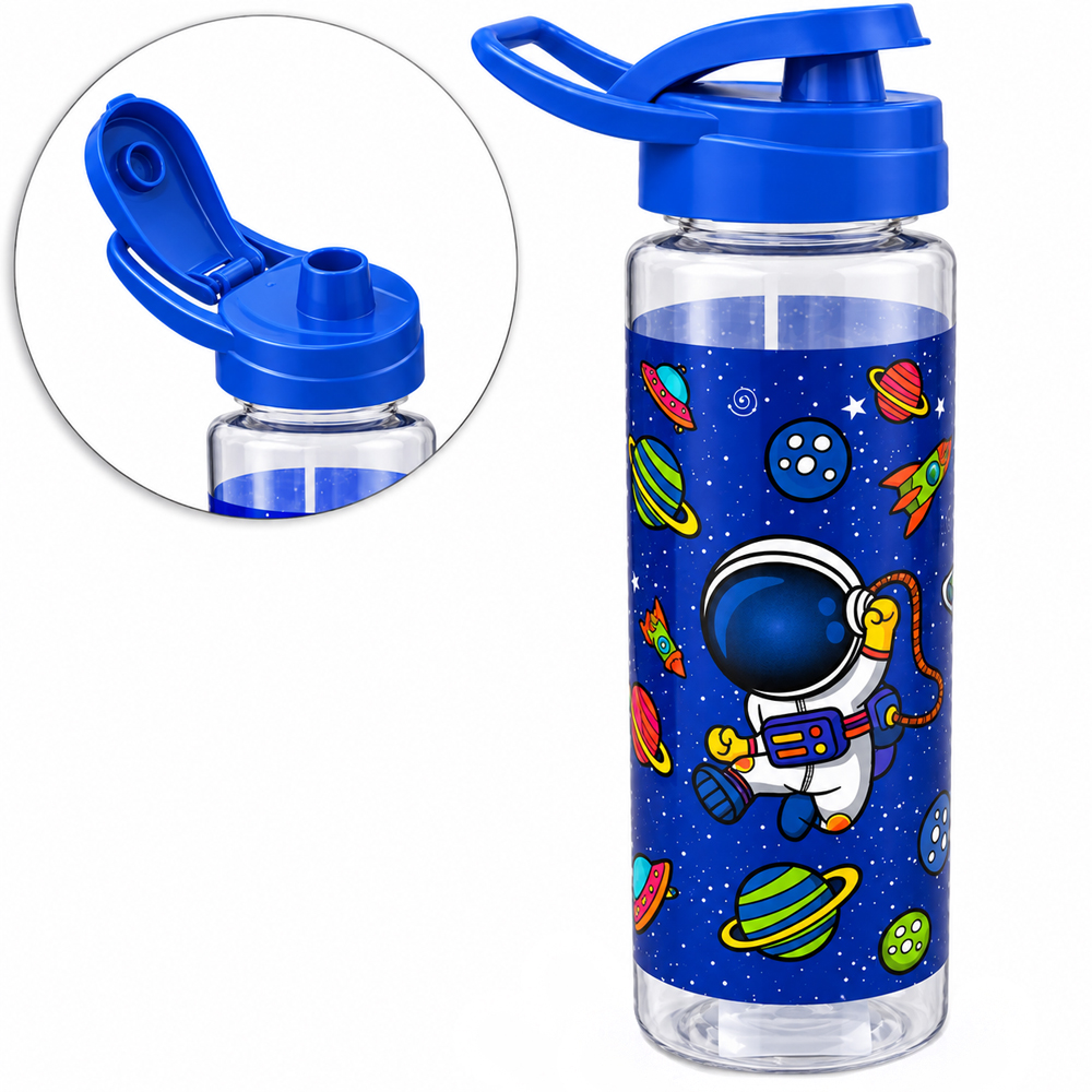 GARRAFA SQUEEZE DE PLASTICO PET ASTRONAUTA COM TAMPA E ALCA 750ML