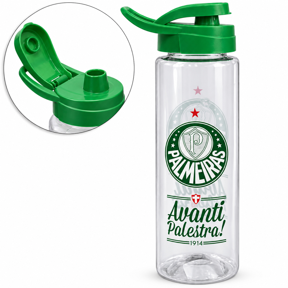 GARRAFA SQUEEZE DE PLASTICO PET PALMEIRAS COM TAMPA E ALCA 750ML