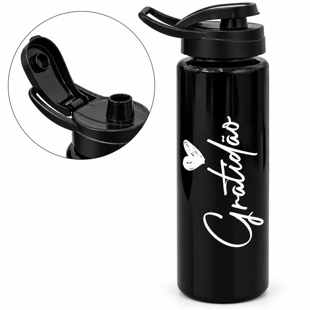 GARRAFA SQUEEZE DE PLASTICO PET GRATIDAO COM TAMPA E ALCA 750ML