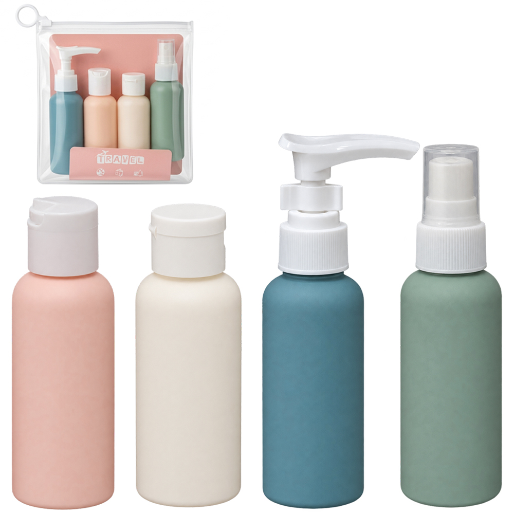 KIT FRASCO DE PLASTICO PARA VIAGEM COM 4 PECAS 60ML NA BOLSA