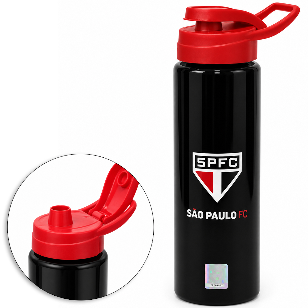 GARRAFA SQUEEZE DE PLASTICO PET SAO PAULO COM TAMPA E ALCA 750ML