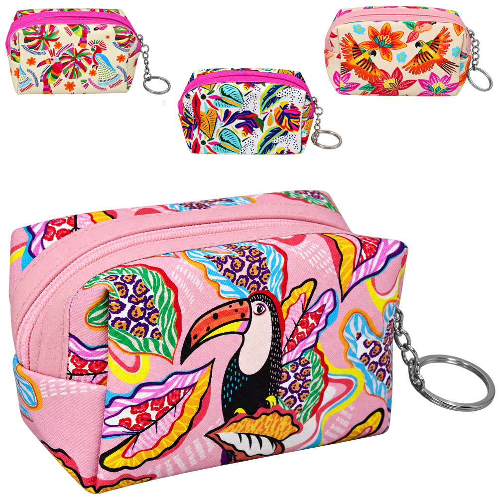 PORTA MOEDAS / NIQUEL DE PVC RETANGULAR TROPICAL COM ZIPER 9X6X5CM