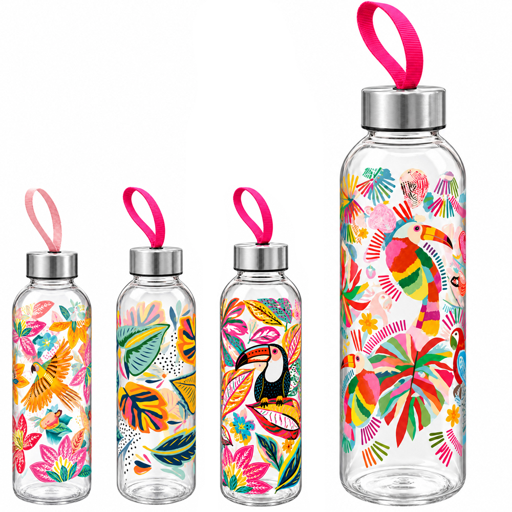 GARRAFA SQUEEZE DE PLASTICO PET TROPICAL COM TAMPA DE INOX + ALCA 580ML