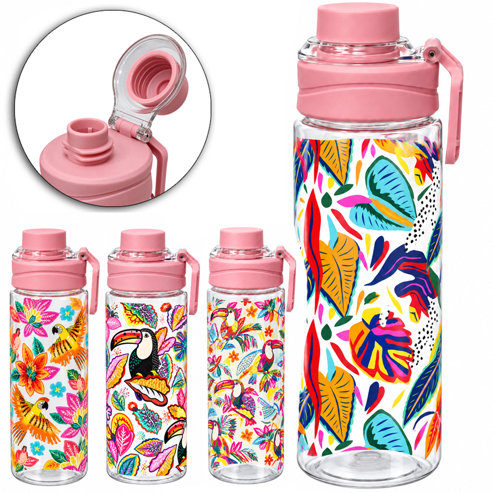 GARRAFA SQUEEZE DE PLASTICO PET TROPICAL COM TAMPA + ALCA 680ML