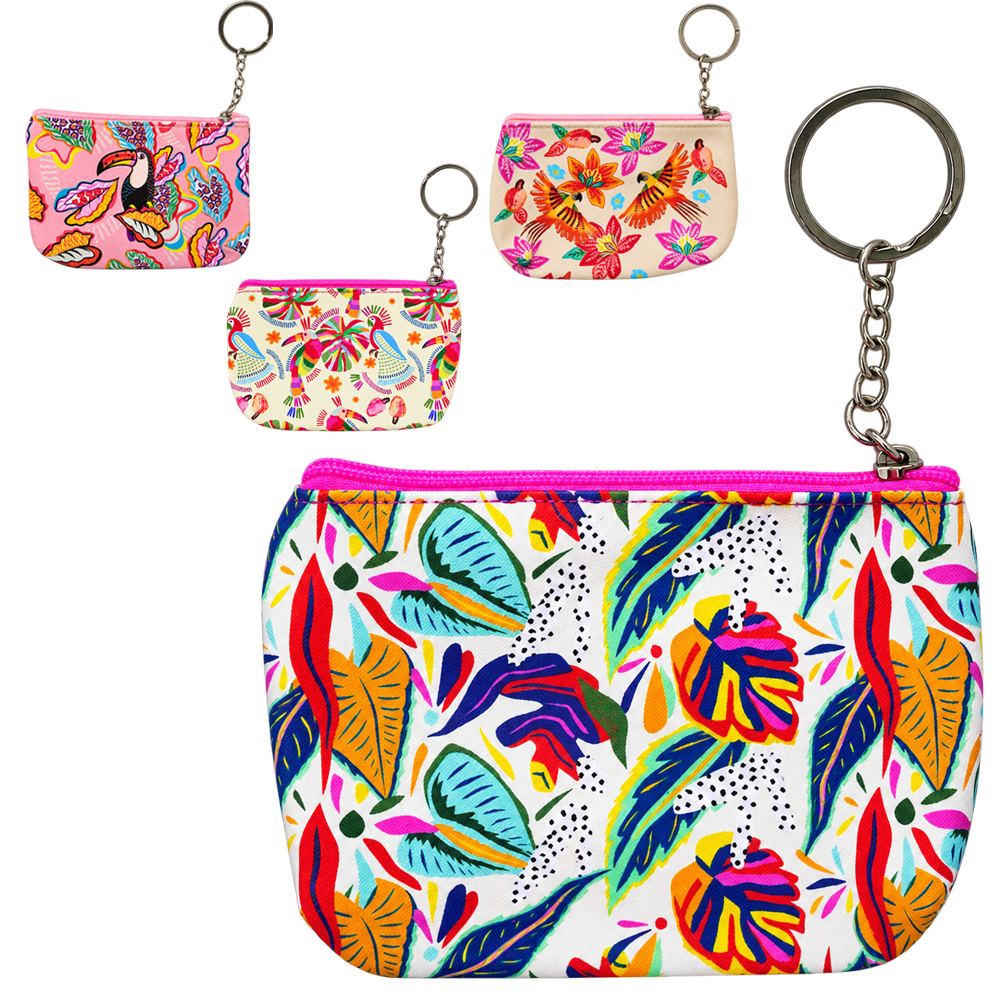 PORTA MOEDAS / NIQUEL DE PVC RETANGULAR TROPICAL COM ZIPER 12X8X2,5CM
