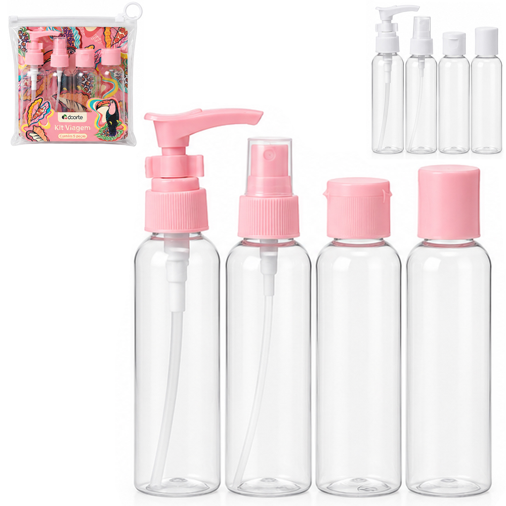 KIT FRASCO DE PLASTICO PARA VIAGEM TROPICAL COM 4 PECAS 60ML NA BOLSA