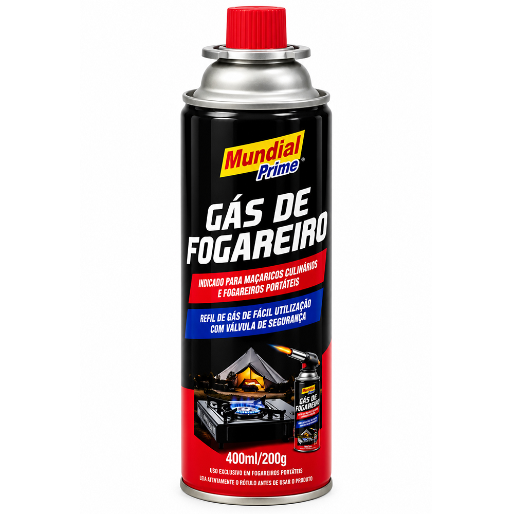 GAS PARA MACARICO / FOGAREIRO BUTANO E PROPANO MUNDIAL PRIME 400ML / 200G