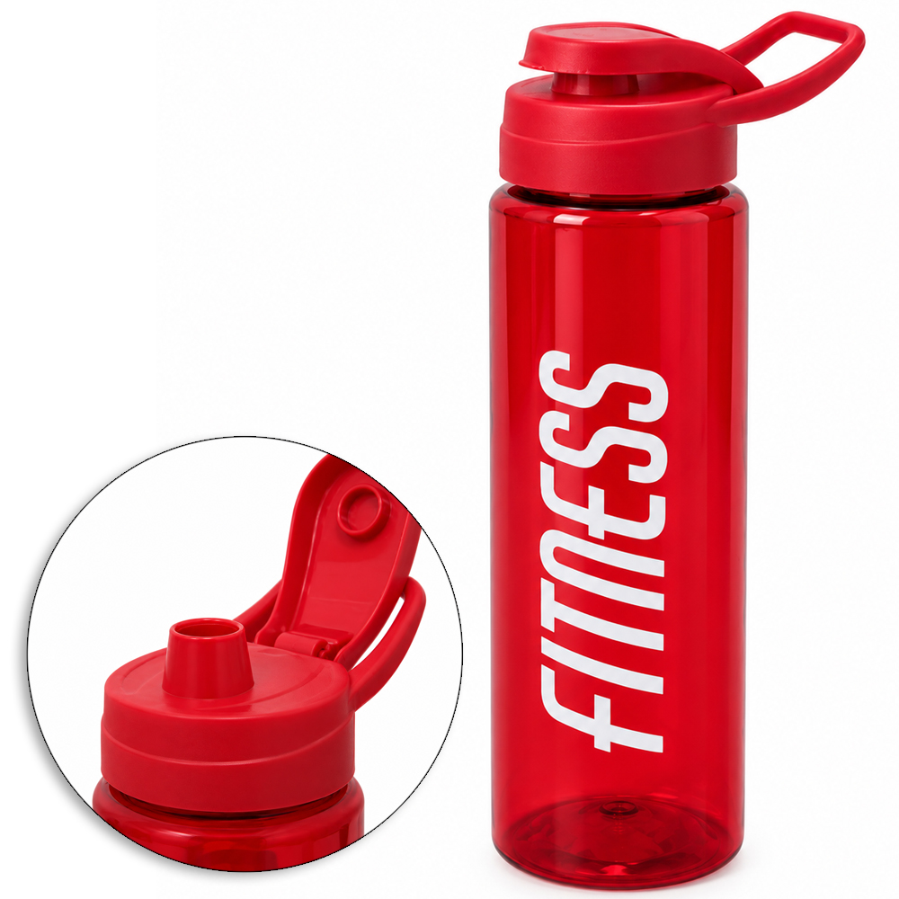GARRAFA SQUEEZE DE PLASTICO PET FITNESS COM TAMPA E ALCA 750ML