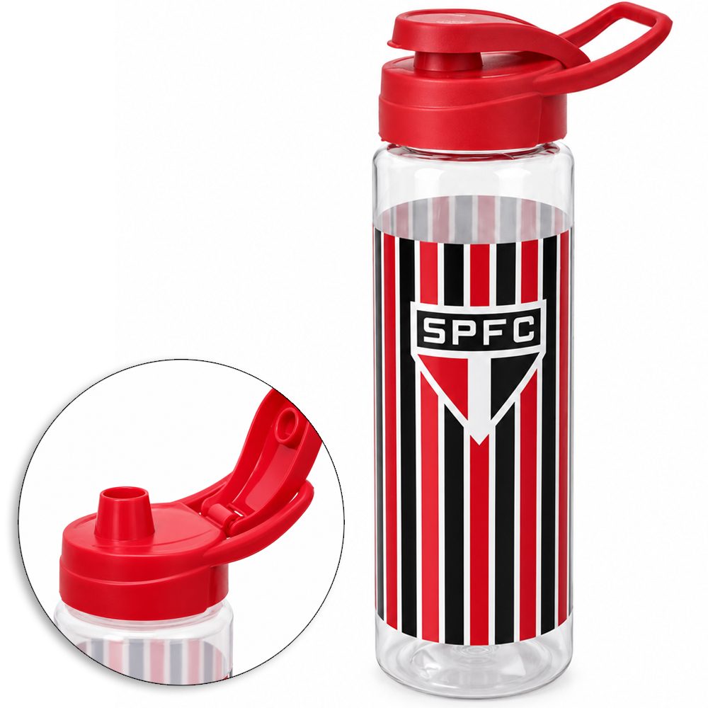 GARRAFA SQUEEZE DE PLASTICO PET SAO PAULO COM TAMPA E ALCA 750ML