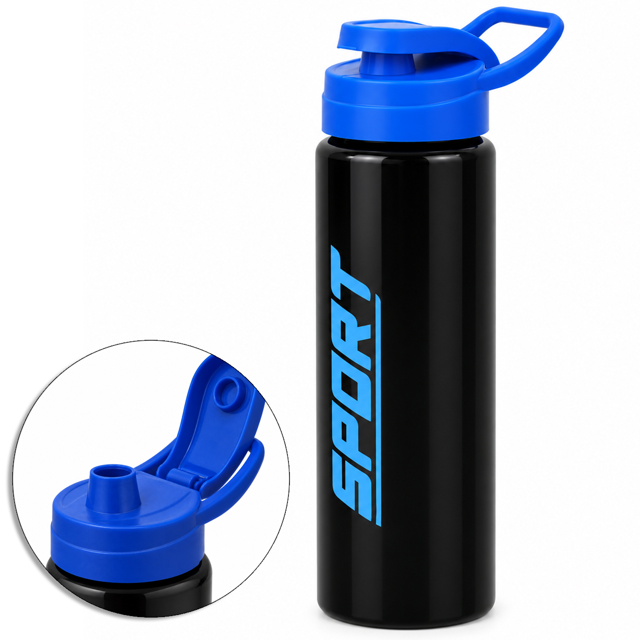 GARRAFA SQUEEZE DE PLASTICO PET SPORT COM TAMPA E ALCA 750ML