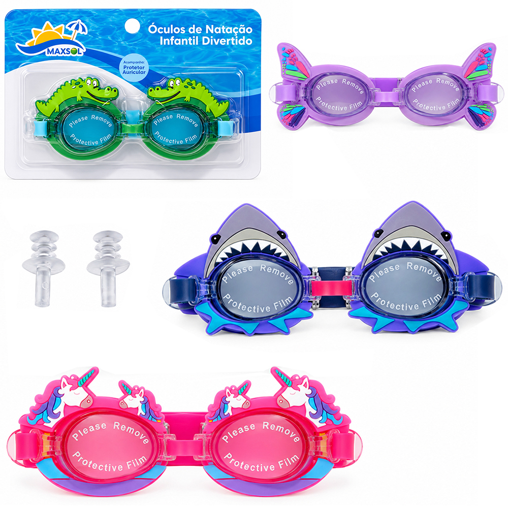 OCULOS DE NATACAO INFANTIL BICHINHO COM PROTETOR DE OUVIDO MAXSOL